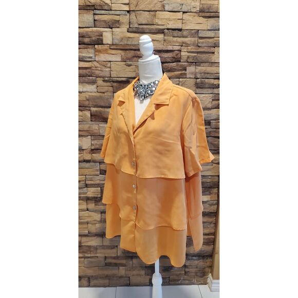 APART BLOUSE ORANGE SHORT SLEEVE POLYESTER SIZE 22W(2X) - Picture 3 of 6